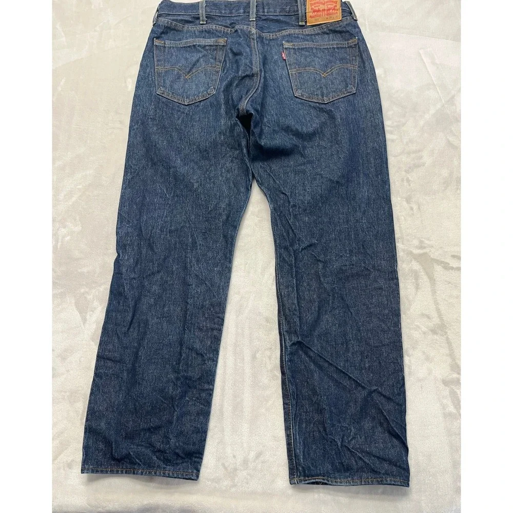 Levis 501 Original Fit Jeans Mens 38x32 Dark Blue Denim Button Fly Straight Leg